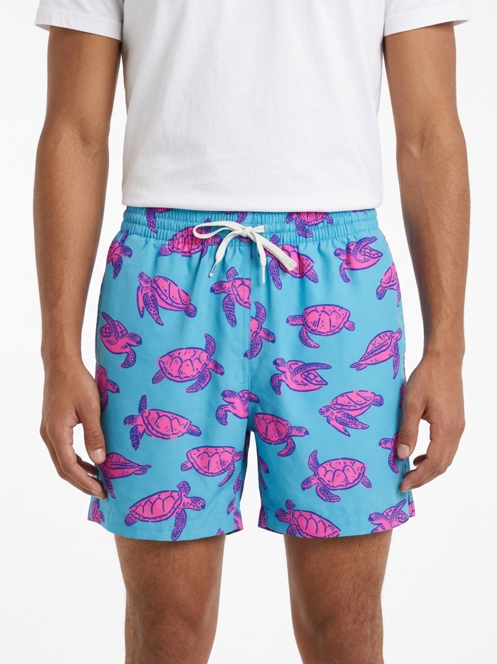 CHUBBIES | Blue with Pink Turtle Print Hybrid Shorts 5.5” Inseam Men’s Size S